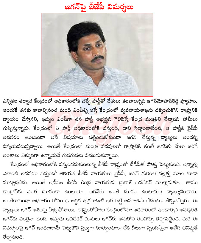 jagan mohan reddy,ysr congress party,ycp,tdp,bjp alliance,2014 elections,ap politics,bjp spokes person prakash javadekar  jagan mohan reddy, ysr congress party, ycp, tdp, bjp alliance, 2014 elections, ap politics, bjp spokes person prakash javadekar